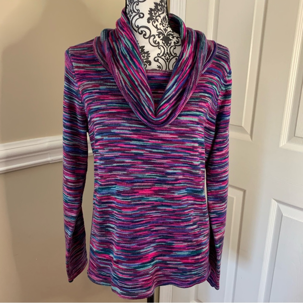 The Limited, Cowl Neck Multi Color Knit Pullover Sweater Women's Size Lg. - Picture 2 of 11
